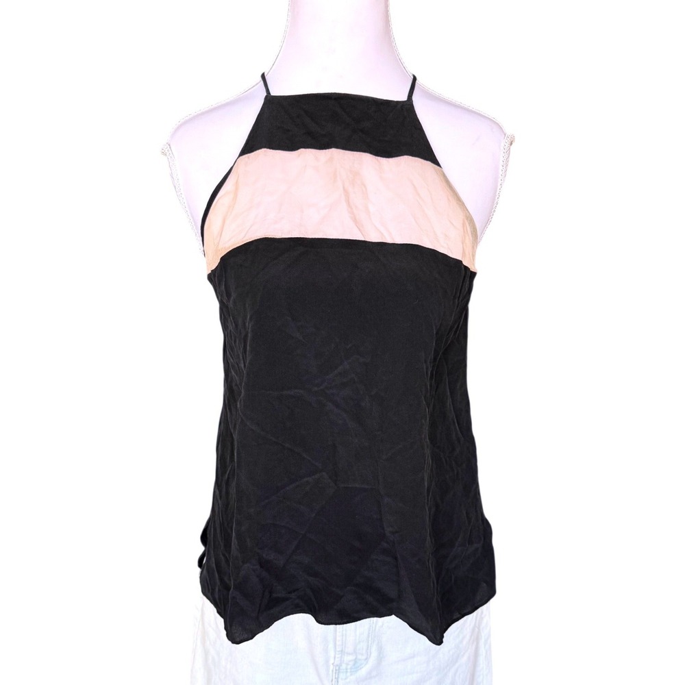 Cami NYC Silk Cami High Neck Top Black Cream Contrast Minimalist Size M
